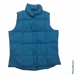 Lands End Medium Vest Goose Down Fill Blue Snap Front Nylon Wind Proof